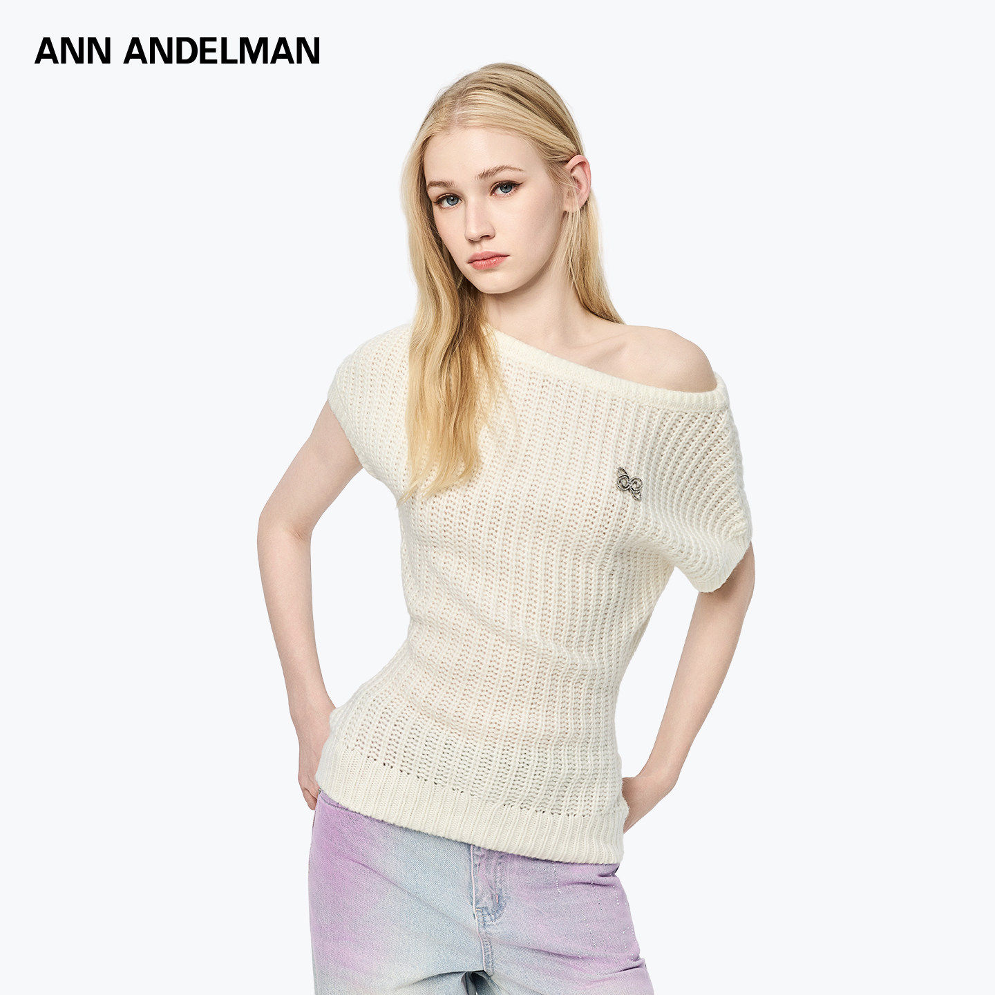 ANNDELM毛感珠地斜肩上