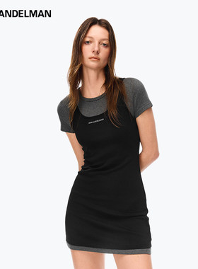 ANN ANDELMAN官方直营黑色短袖针织上衣中长款两件套连衣裙包臀裙