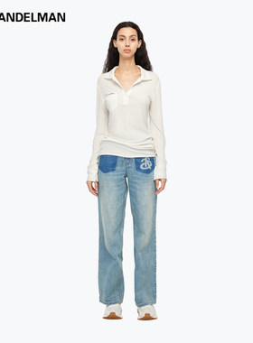 ANN ANDELMAN官方直营秋季新款长袖t恤女显瘦遮肉翻领白色上衣