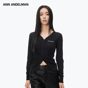 ANDELMAN官方直营满天星薄开衫 秋季 黑色修身 毛针织衫 外搭 长袖 ANN