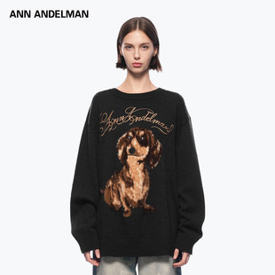 ANN 圆领毛衣腊肠狗提花套头宽松针织毛线衣上衣 ANDELMAN男女同款