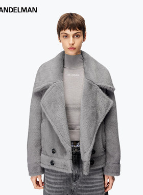 ANN ANDELMAN官方直营灰色短款毛呢外套女设计感羊毛双排扣短大衣