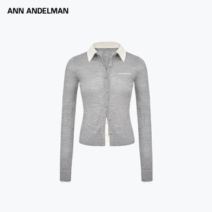 上衣假两件针织衫 拼接纽扣开衫 ANDELMAN官方直营早秋穿搭衬衫 ANN