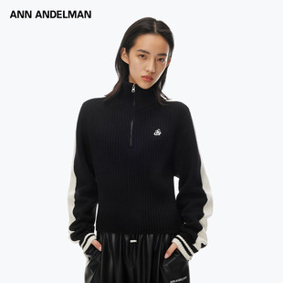 针织套头外套 长袖 ANN ANDELMAN半开拉链立领运动毛针织衫