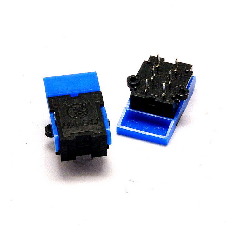 现货 电话机压簧开关直插楼宇对讲门铃插簧按钮 卡簧开关 6脚蓝色