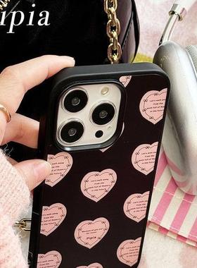 黑色爱心亚克力黑边亮面磨砂磁吸适用苹果16promax手机壳iPhone15lus14Pro13保护套12防摔ins挂绳硅胶