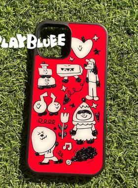 红色铅笔亚克力黑边亮面适用苹果16promax手机壳iPhone15lus14Pro13保护套12防摔ins挂绳硅胶