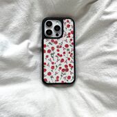 复古小红花ins亚克力黑边适用苹果iPhone16promax手机壳15pro小米14Pro保护套华为mate防摔三星S23荣耀