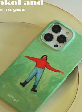 绿色夏秋天iphone16Promax适用苹果手机壳新款15pro韩国ins菲林二合一14小众13原创女12mini可爱11全包保护套