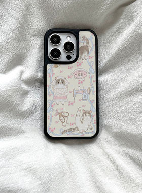 裁缝猫咪ins亚克力黑边适用苹果iPhone16promax手机壳15pro小米14Pro保护套华为mate防摔三星S234荣耀晶瓷壳
