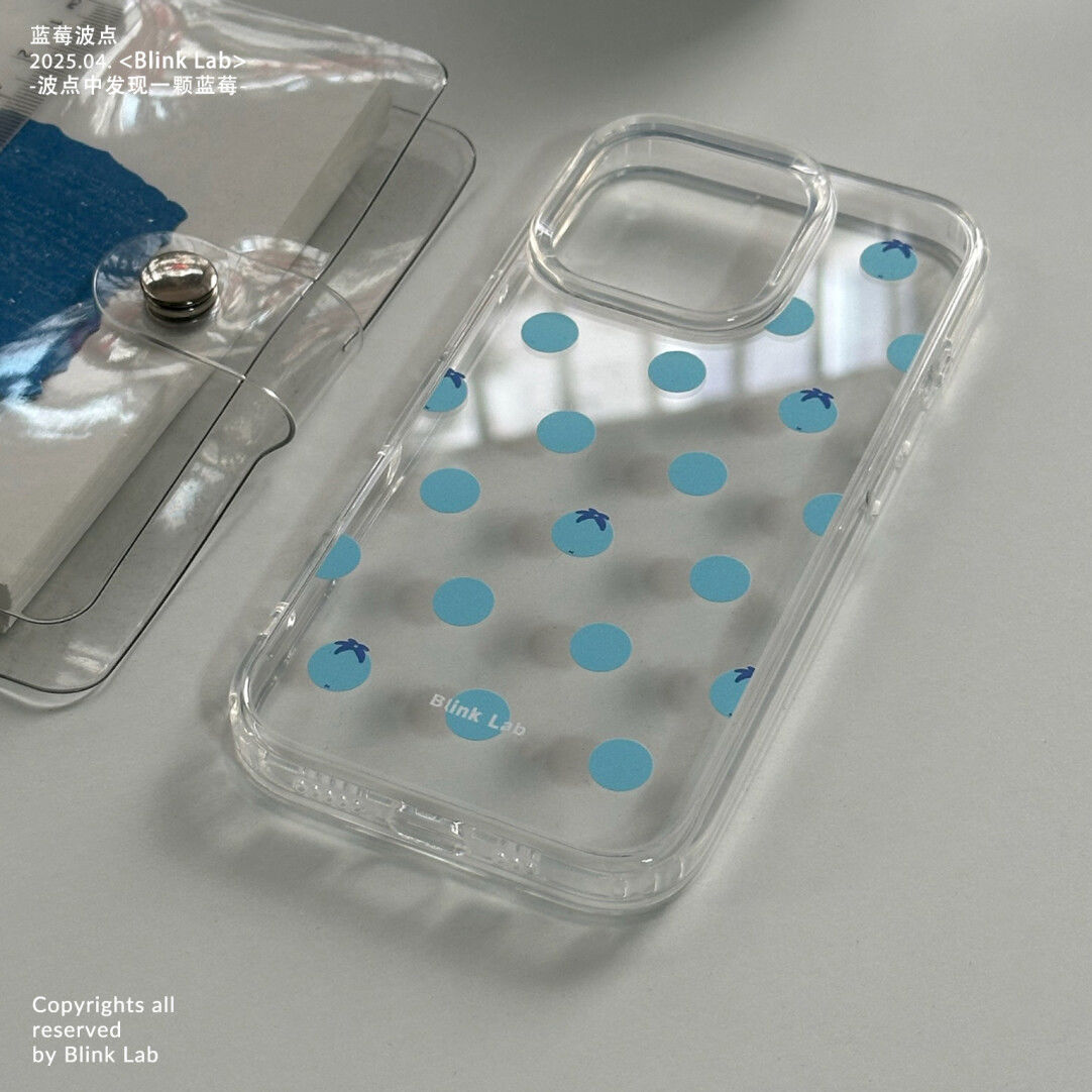小众蓝莓波点ins亚克力软边手机壳适用iPhone16promax手机壳苹果15新款透明tpu防摔14简约13手机壳情侣壳12