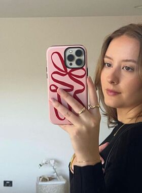 粉色蝴蝶结丝带适用iPhone16promax苹果15小米15pro新款mate60华为p70nova12菲林手机壳opporeno13vivox100