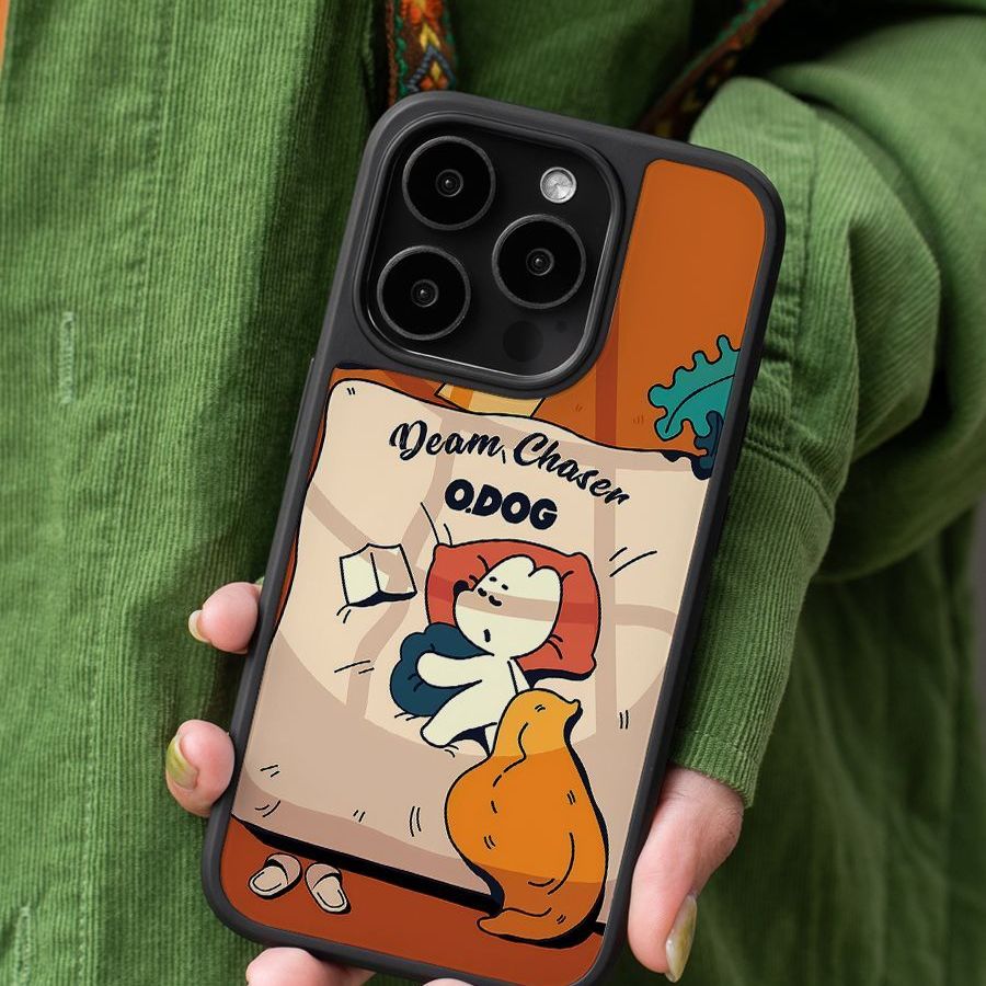 卡通睡觉狗狗ins亚克力黑边软边适用苹果iPhone16promax手机壳15pro小米15Pro保护套华为mate防摔三星S25亮面
