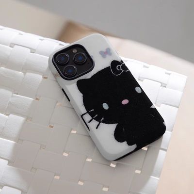黑色哈喽猫适用iPhone16pro手机