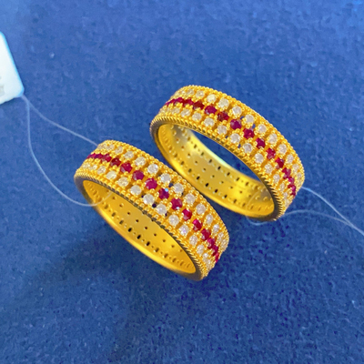 古法黄金点钻镶嵌钻石红宝石戒满天星三排钻戒指