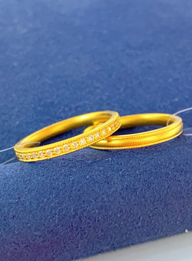 古法黄金点钻镶嵌钻石戒指半圈排戒