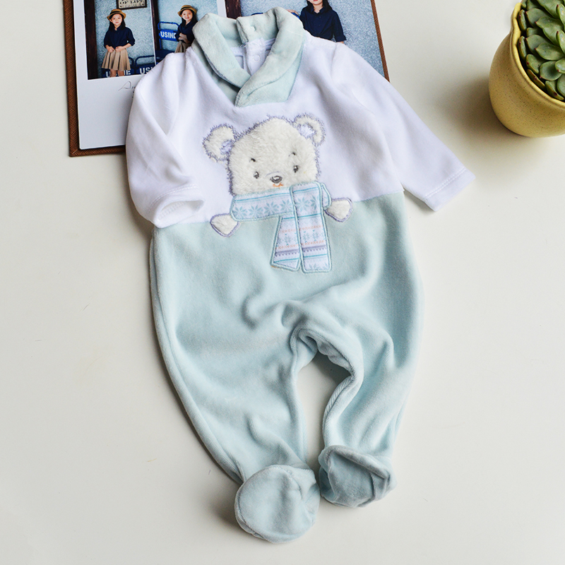 新生儿婴童天鹅绒包脚护肚连体衣