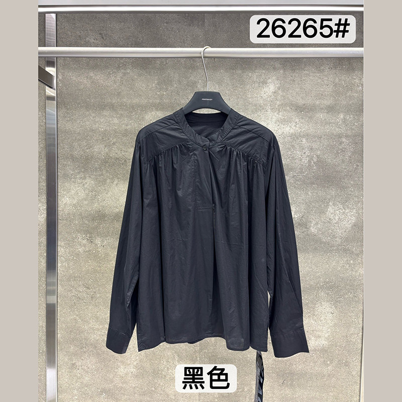 小辫子26265休闲翻领长袖衬衫女宽松套头黑色百搭气质上衣2026秋