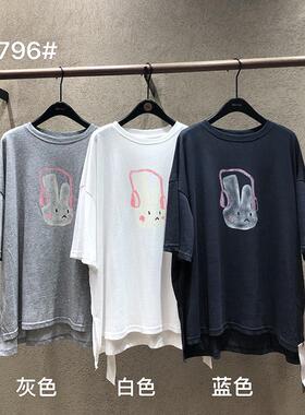 me too古素0796休闲风卡通印花短袖T恤女宽松圆领纯棉上衣2026夏