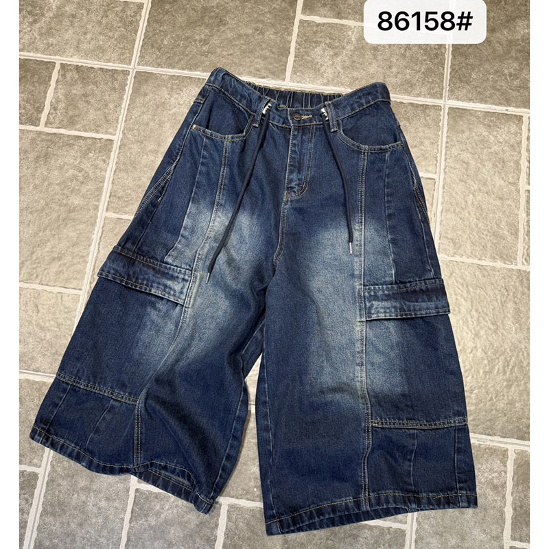 欧韩伽86158复古工装风牛仔阔腿裤女秋高腰显瘦七分裤宽松2026秋