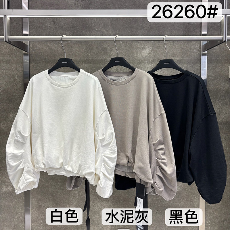 小辫子26260休闲落肩袖套头卫衣女2026秋宽松圆领蝴蝶结长袖上衣