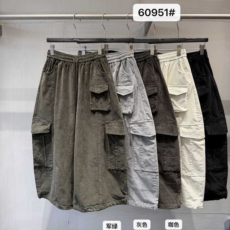 欧韩伽60951工装口袋阔腿裤女宽松减龄休闲松紧腰带灯笼裤2026秋