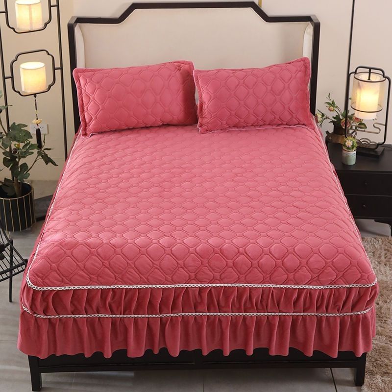 床裙水晶绒纯色花色三层夹棉床罩珊瑚绒加绒加厚毛毛绒秋季冬季爆,床上用品,床裙,淘宝优惠券,粉丝福利购,淘宝优惠卷