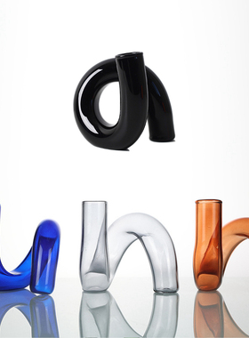 北欧极简家居客厅装饰摆件弯管玻璃花瓶透明插花民宿创意花器餐桌