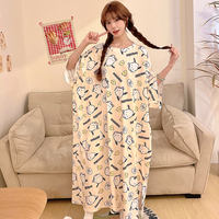 Cool and refreshing ice silk long sleeping dress, oversized 300-pound pajamas for girls, summer overweight girls, loose and slimming student dress thumbnail 8