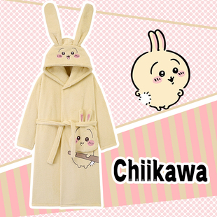 珊瑚绒睡袍冬季女加厚连帽长款睡衣可爱乌萨奇保暖家居服卡通浴袍