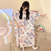 Cool and refreshing ice silk long sleeping dress, oversized 300-pound pajamas for girls, summer overweight girls, loose and slimming student dress thumbnail 3
