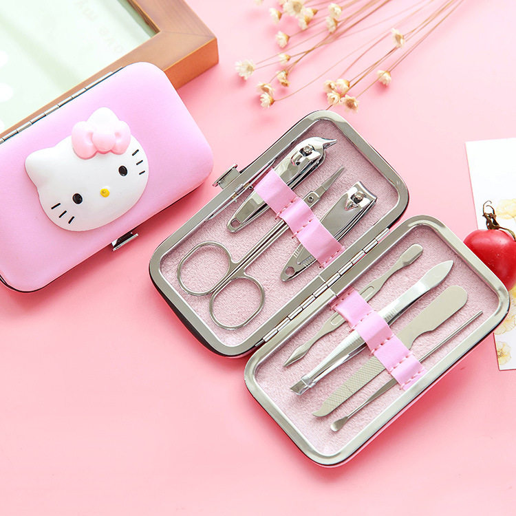 韩国hello kitty指甲刀套装可爱便携修剪指甲钳子去死皮耳挖锉刀