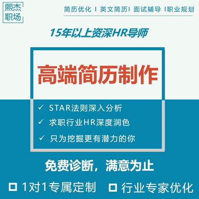 高端简历制作个人定制简历优化修改设计润色中英文求职简历翻译CV