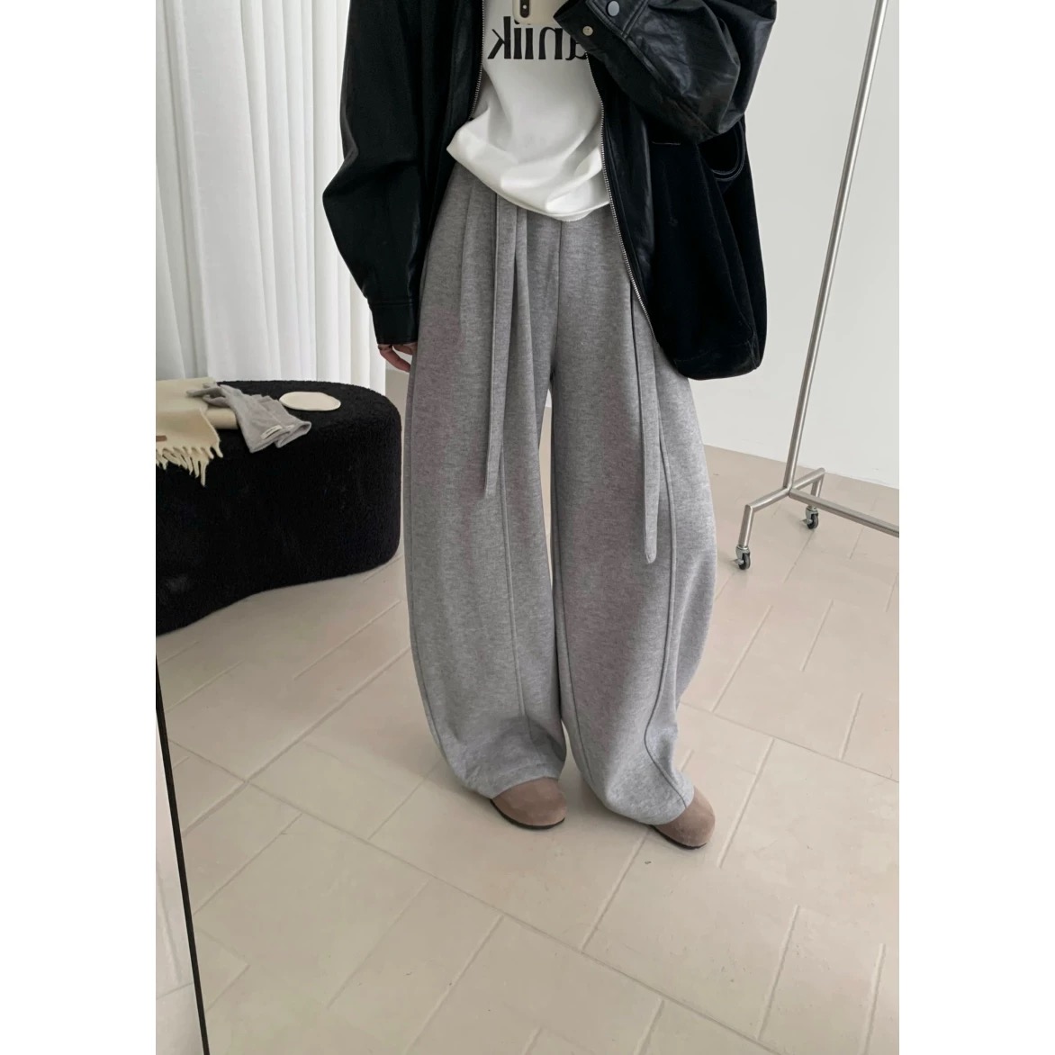 LELE-【重磅毛呢裤】加厚秋冬毛呢弯刀气球裤显瘦韩系高腰休闲裤