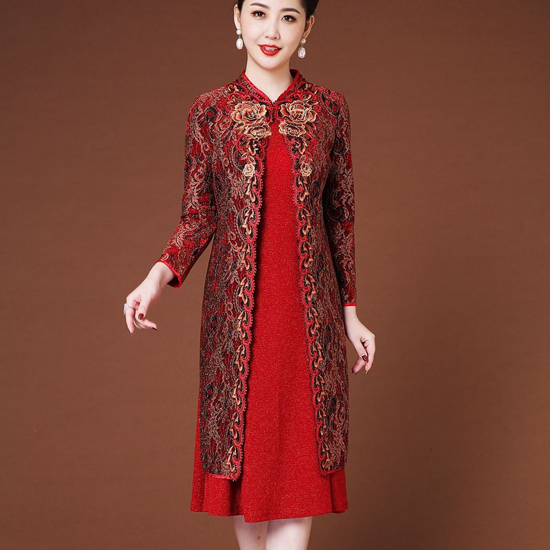 春夏两件套婚宴妈妈装连衣裙礼服