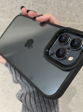 适用黑色耐脏简约苹果13promax手机壳iphone14套12全包防摔11透明15pro硬壳新款17pro/16promax手机壳