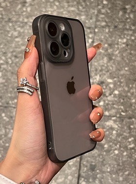 超薄黑色直边软壳适用苹果15/14/12/13手机壳简约防指纹16pro磨砂硅胶防摔女款iPhone11男镜头全包液态保护套