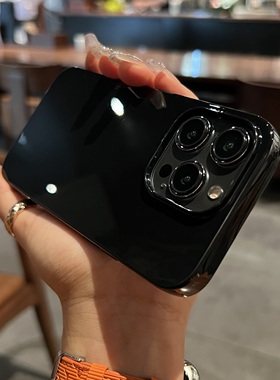 新款黑白色亮面适用苹果15手机壳iPhone15pro高级感13简约纯色15promax全包防摔14硅胶软壳13保护套12男女11x