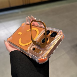 晶透橙色适用苹果17promax手机壳iphoneAir带镜头膜16镜头支架15新款14磁吸充电12防摔外壳高级感plus保护套