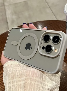 肤感磁吸钛金灰适用iphone15pro苹果13手机壳透明14防摔15无线充电magsafe保护套mini车载12亚克力xrs简约11