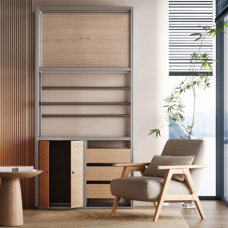 简约铝型材木质柜家用客厅餐厅靠墙酒柜展示柜多层陈列储物柜定制