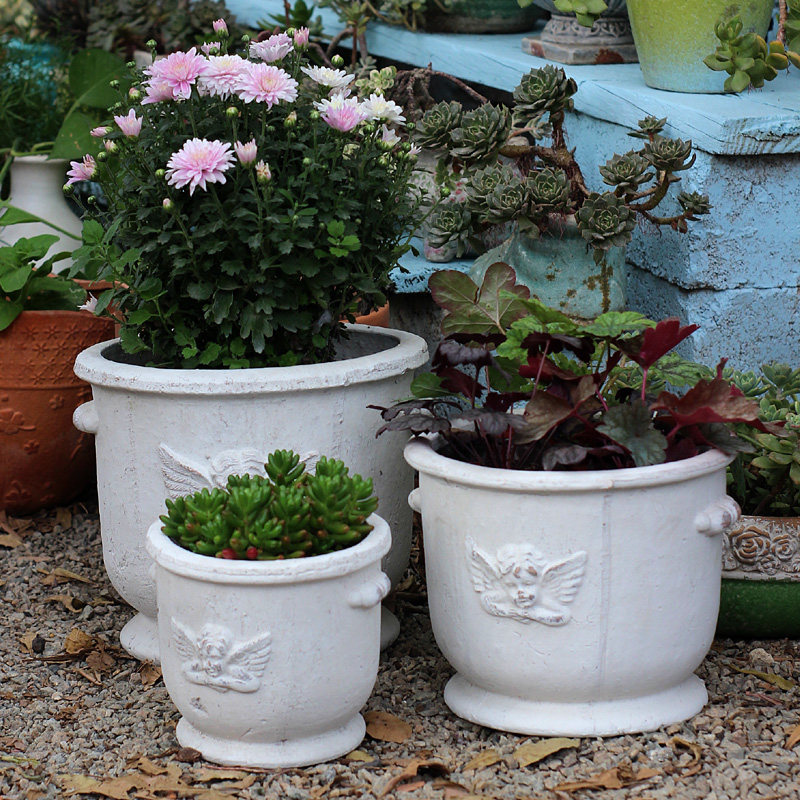 欧式创意复古做旧粗陶手压红陶多肉植物花园阳台花卉绿植陶土花盆