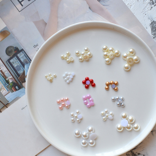 韩国进口彩色半面珍珠多尺寸手工diy蝴蝶结窄边发夹饰品装 饰材料