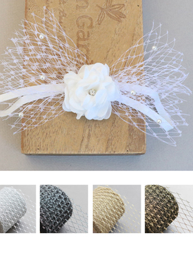 韩国进口金银黑色大孔立体鱼网纱新娘舞会头纱手工蝴蝶结diy材料