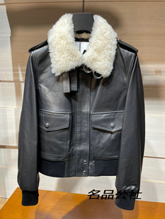 欧美大牌外贸高端女装皮衣经典羊毛领修身保暖女士上衣短款外套女