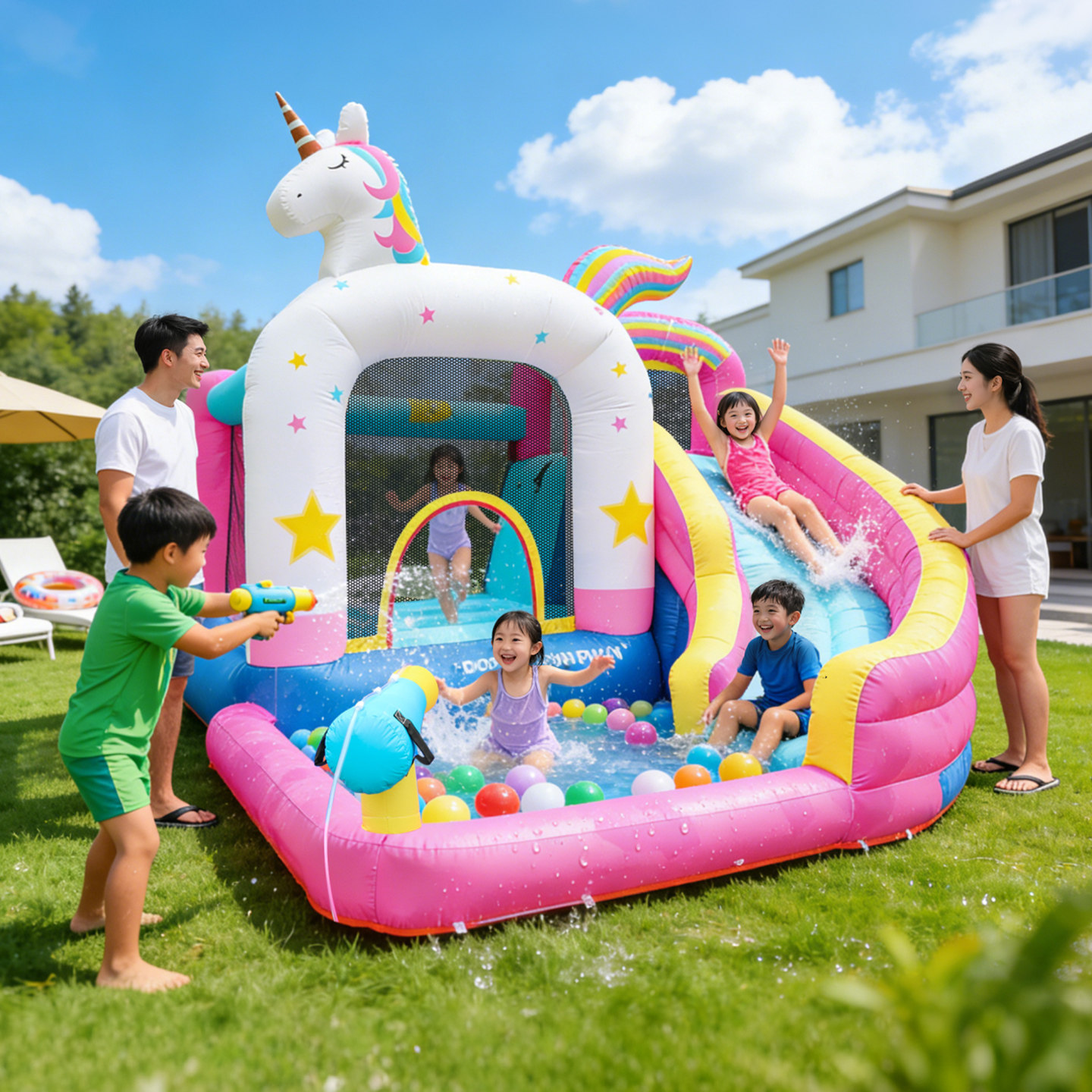 博士豚独角兽充气城堡室内小型户外幼儿园滑梯跳床玩具儿童蹦蹦床