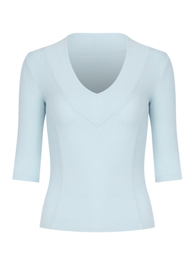 【Aliu自制】爆推韩系chic正肩五分袖t恤女2025紧身深V领打底