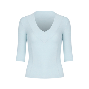 t恤女2025紧身深V领打底 爆推韩系chic正肩五分袖 Aliu自制