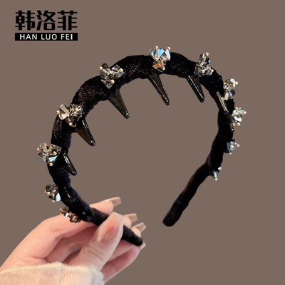 丝绒水钻波浪发箍高颅顶防滑