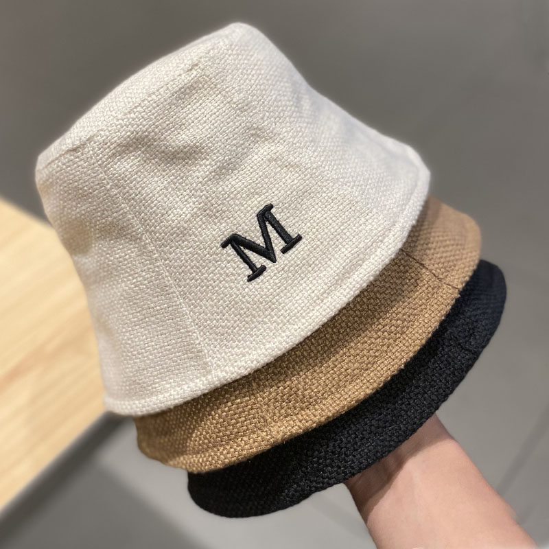 潮牌棉麻m字母水桶渔夫帽子女网红显脸小韩版日系百搭春秋季盆帽